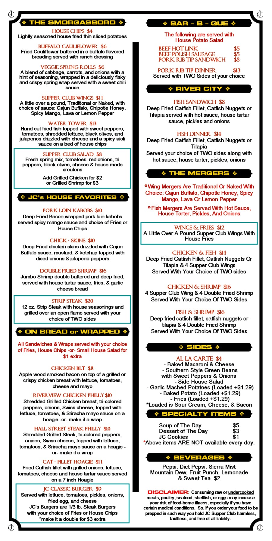 Menu | St. Louis, MO | JC Supper Club