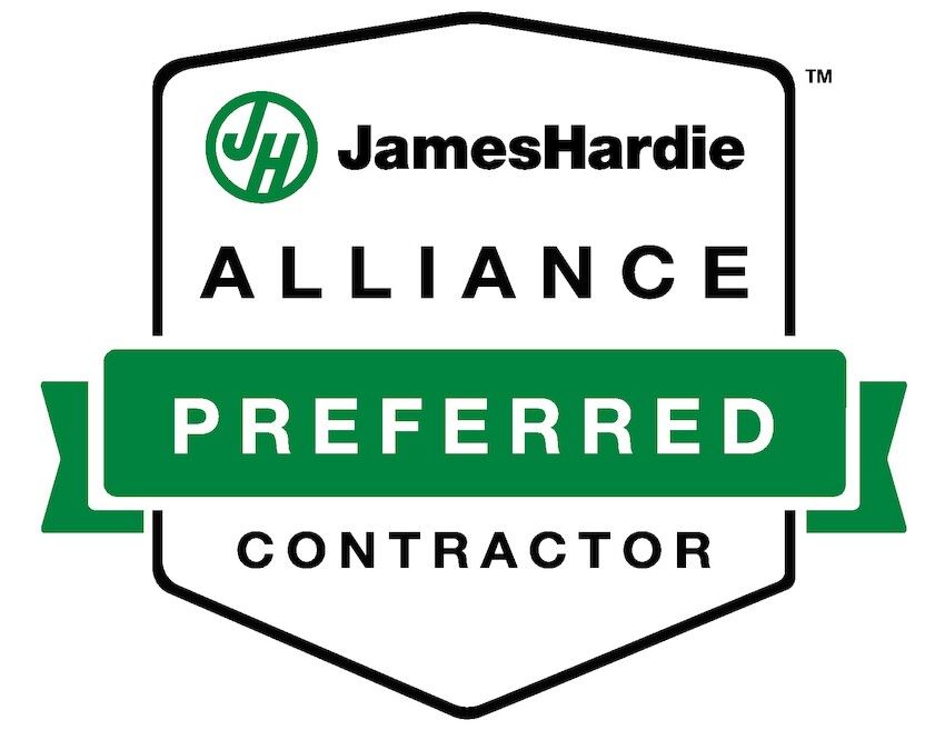James Hardie Alliance Preferred Contractor logo; black and green with shield shape.
