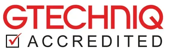 A red and black logo that says gtechniq accredited
