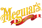 A meguiar 's logo with a red ribbon on a white background.