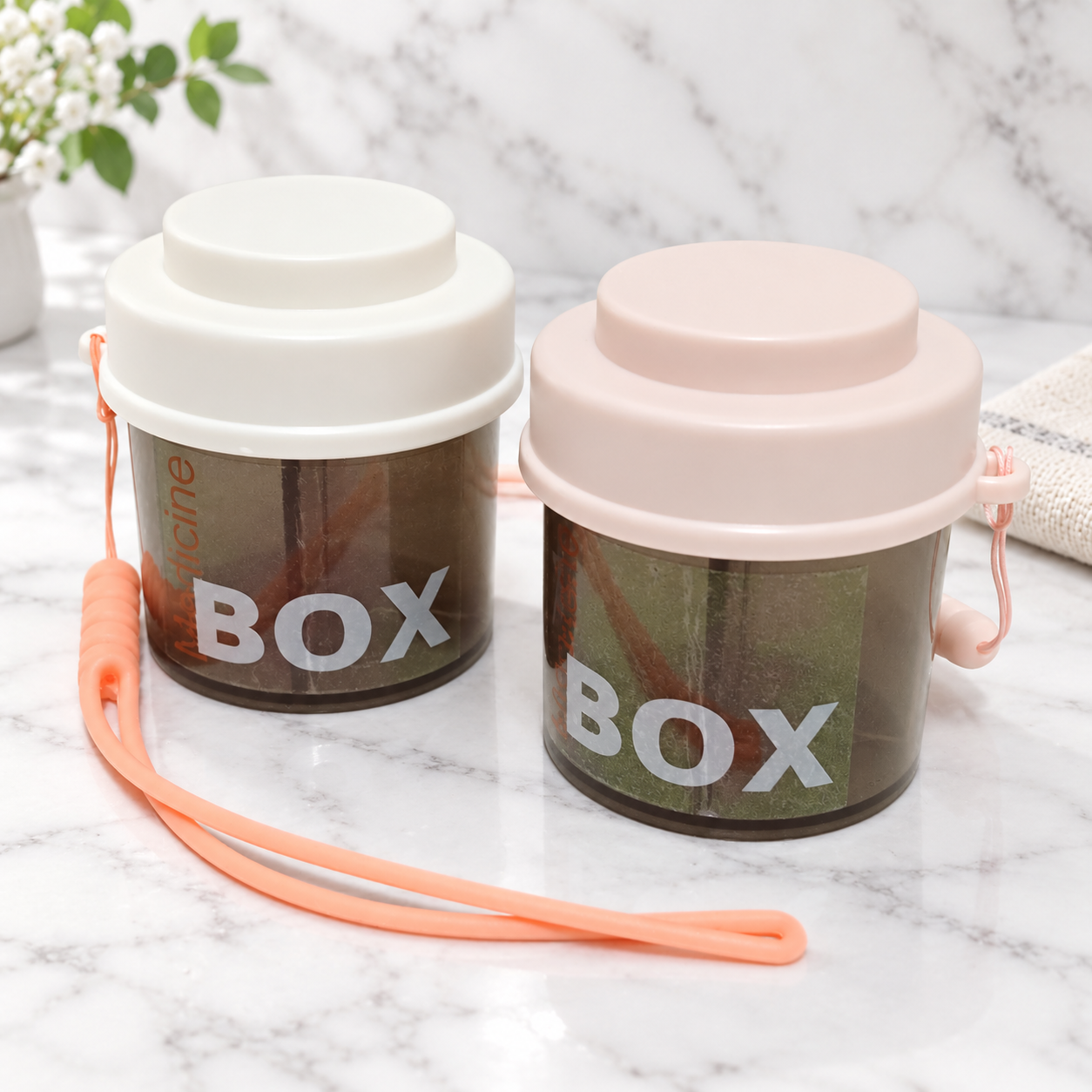 #2970    3BOSSWU小商品｜圓形帶蓋迷你錠狀膠囊盒｜粉色/白色｜家用分格收納盒｜小號隨身盒｜$85/個