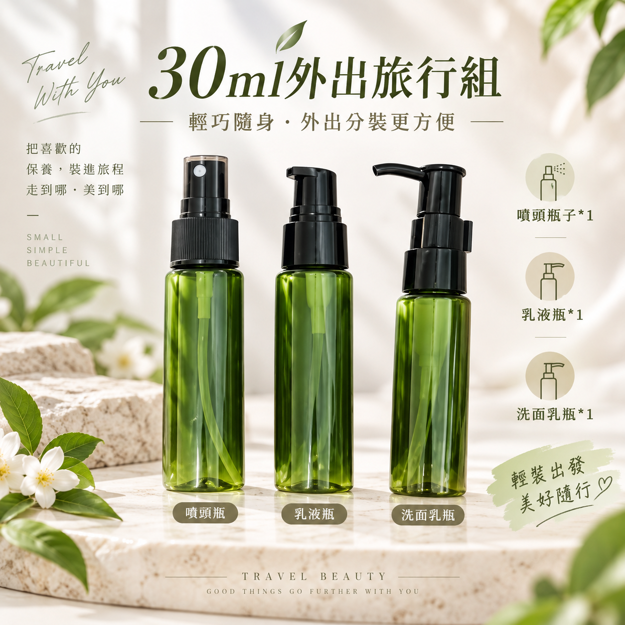71小工具-3BOSSWU小商品 | 30ml 外出旅行組- 噴頭瓶子*1+ 乳液瓶*1 +洗面乳瓶*1------3入組$90