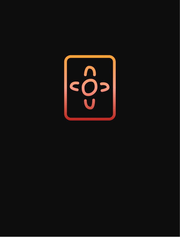 Orange and pink remote control icon on a black background.