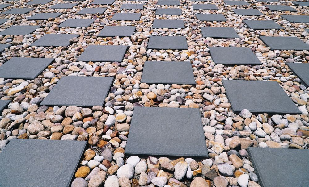 Gray Square Pavers Set in Gravel — Laurieton Landscape Supplies In Lake Cathie, NSW