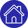 White house outline inside a blue circle icon