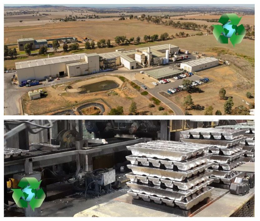 Aerial view of an industrial site and stacked concrete products in a warehouse yard