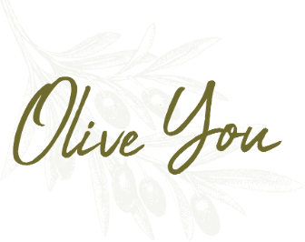 A logo for olive you with an olive branch in the background.