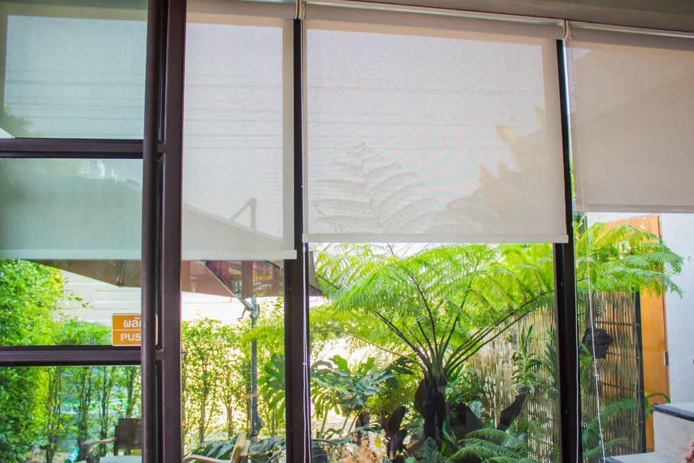 A Window With Blinds on It and a View of a Garden — Whitsunday Blinds & Security In Beaconsfield, QLD
