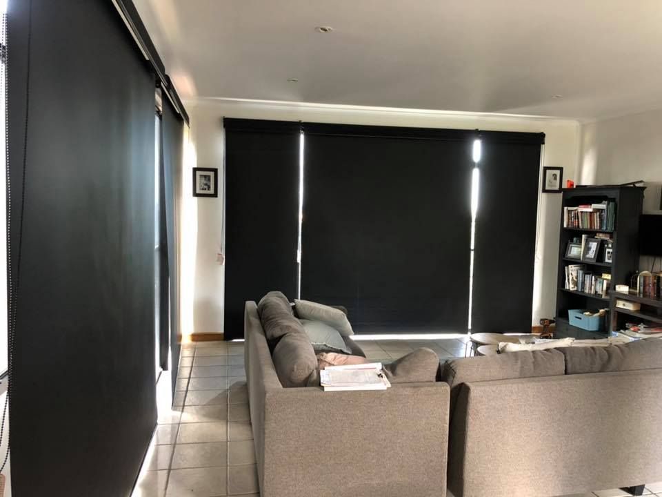 Black Blinds in a Living Room — Whitsunday Blinds & Security In Beaconsfield, QLD