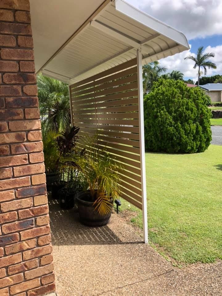 Privacy Screen in White Outside a Building — Whitsunday Blinds & Security In Beaconsfield, QLD