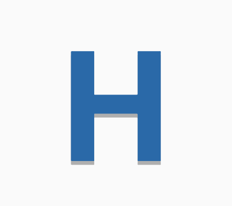 The letter h is blue and has a shadow on a white background.