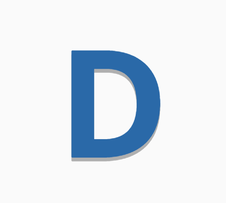 A blue letter d with a shadow on a white background.