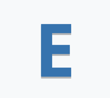 The letter e is blue and has a shadow on a white background.