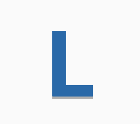 The letter l is blue and has a shadow on a white background.