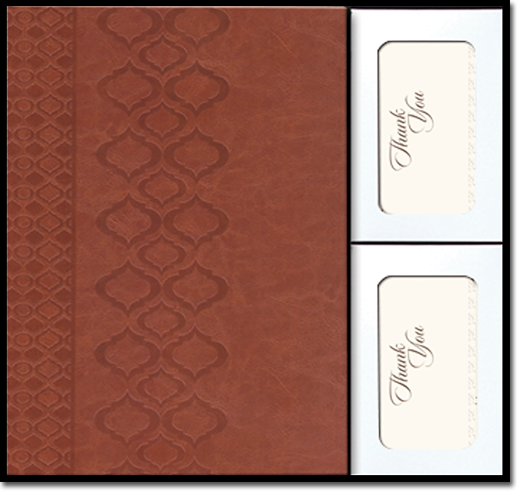 A brown greeting card with two thank you cards