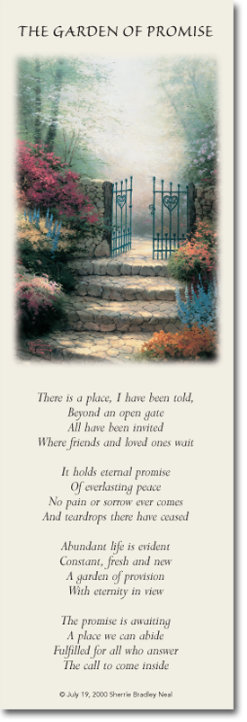 A picture of a garden with a poem on it.