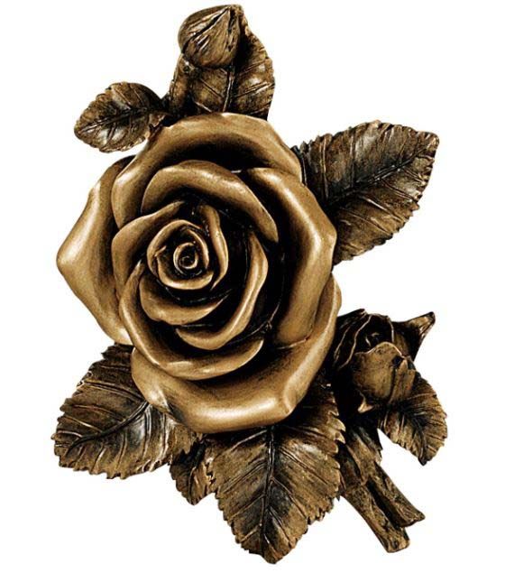 A bronze rose with leaves on a white background