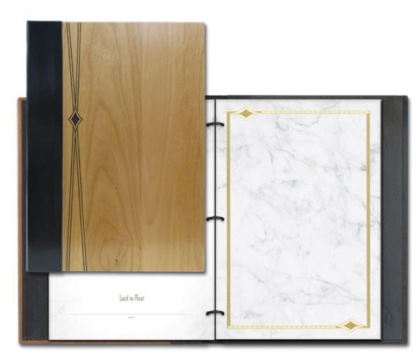 A book with a wooden cover and a marble cover