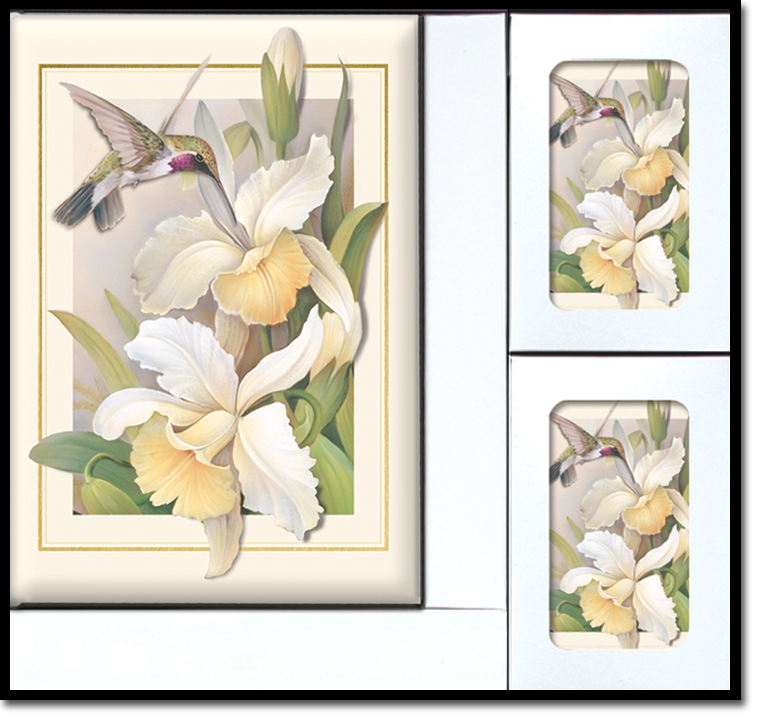 A picture of flowers with a hummingbird on it