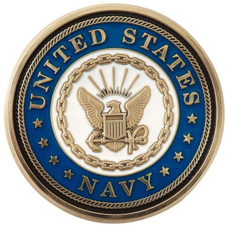 A coin that says united states navy on it