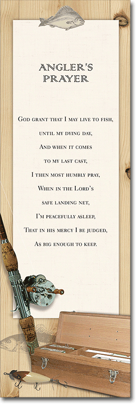 A fisherman 's prayer is written on a piece of paper next to a fishing rod.