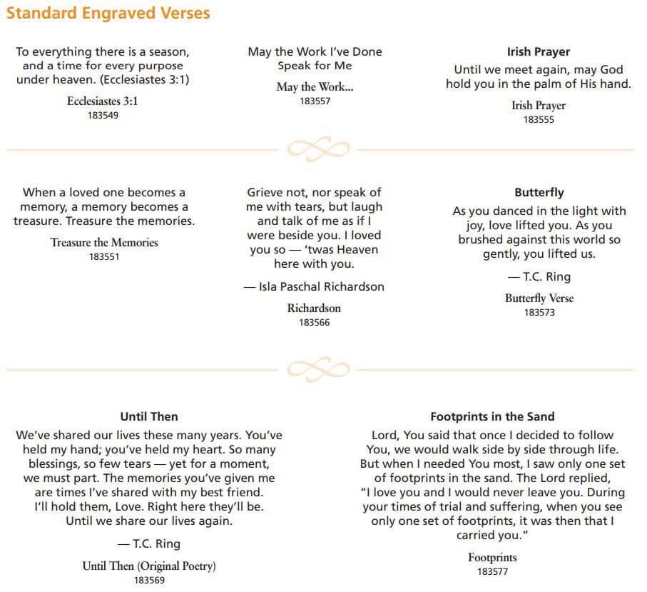A list of standard engraved verses on a white background