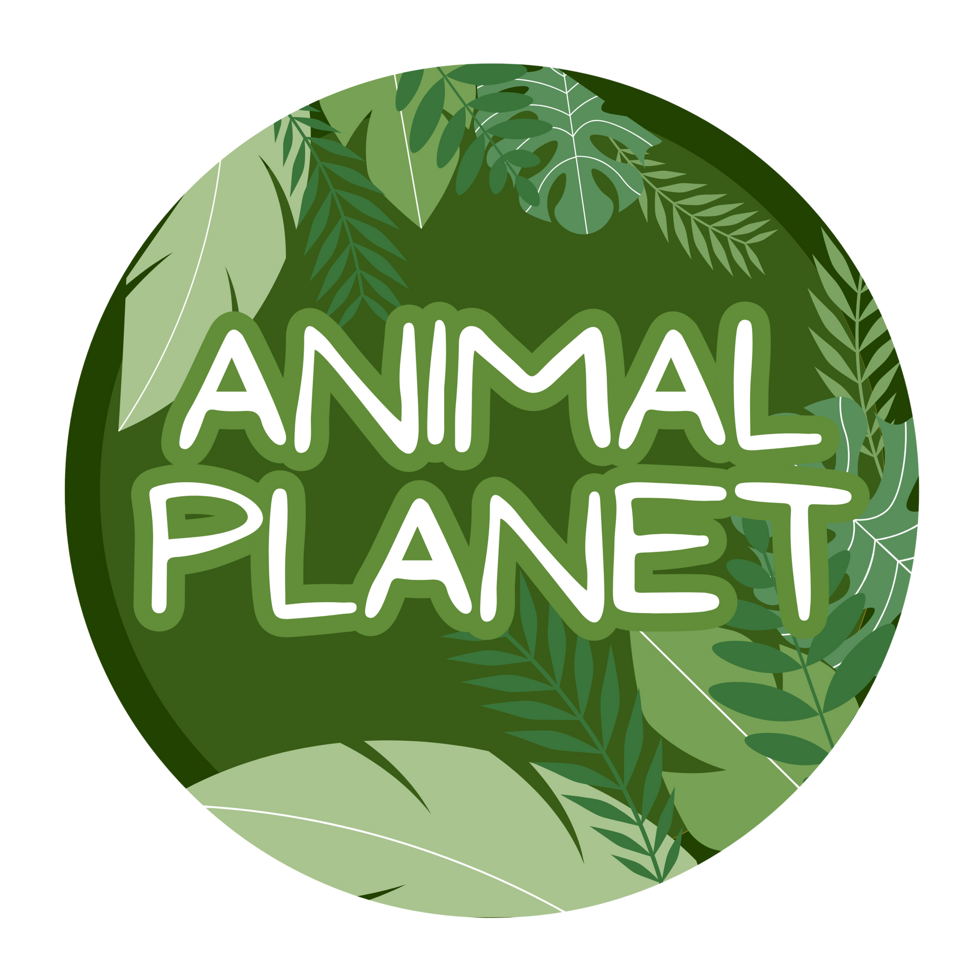 A circular green logo with tropical leaves and the white text