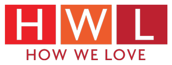 The How We Love logo features the letters H, W, and L in white, each inside a separate red or orange square block.