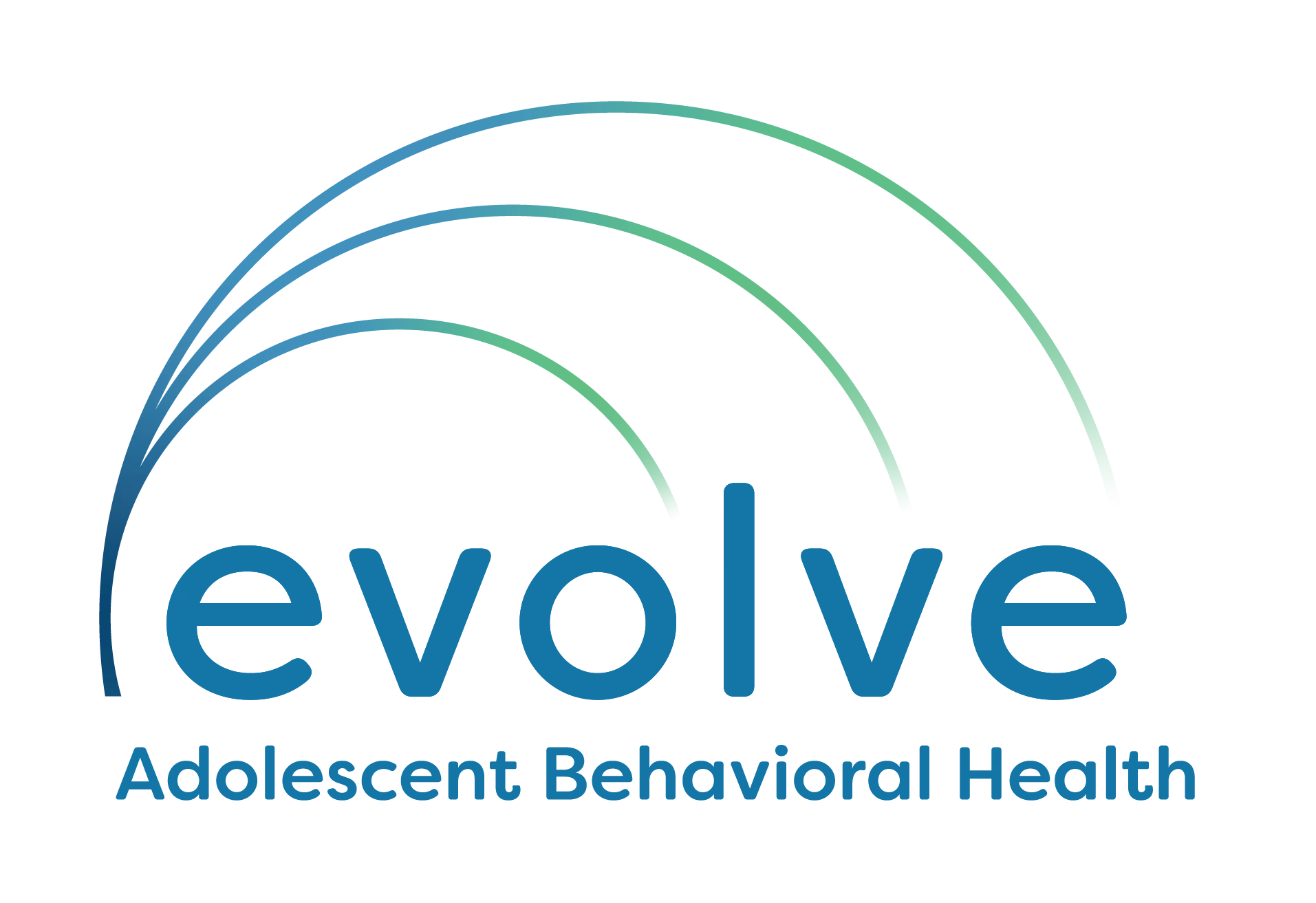 The logo for evolve adolescent behavioral health is blue and green.
