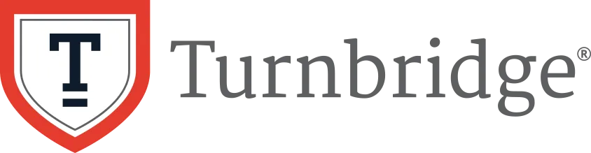A logo for turnbridge with a red shield on a white background