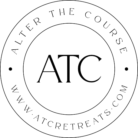 A black and white logo for alter the course atc.