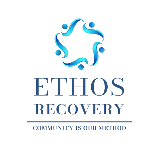 The logo for ethos recovery community is our method