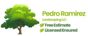 A logo for pedro ramirez landscaping llc with a tree