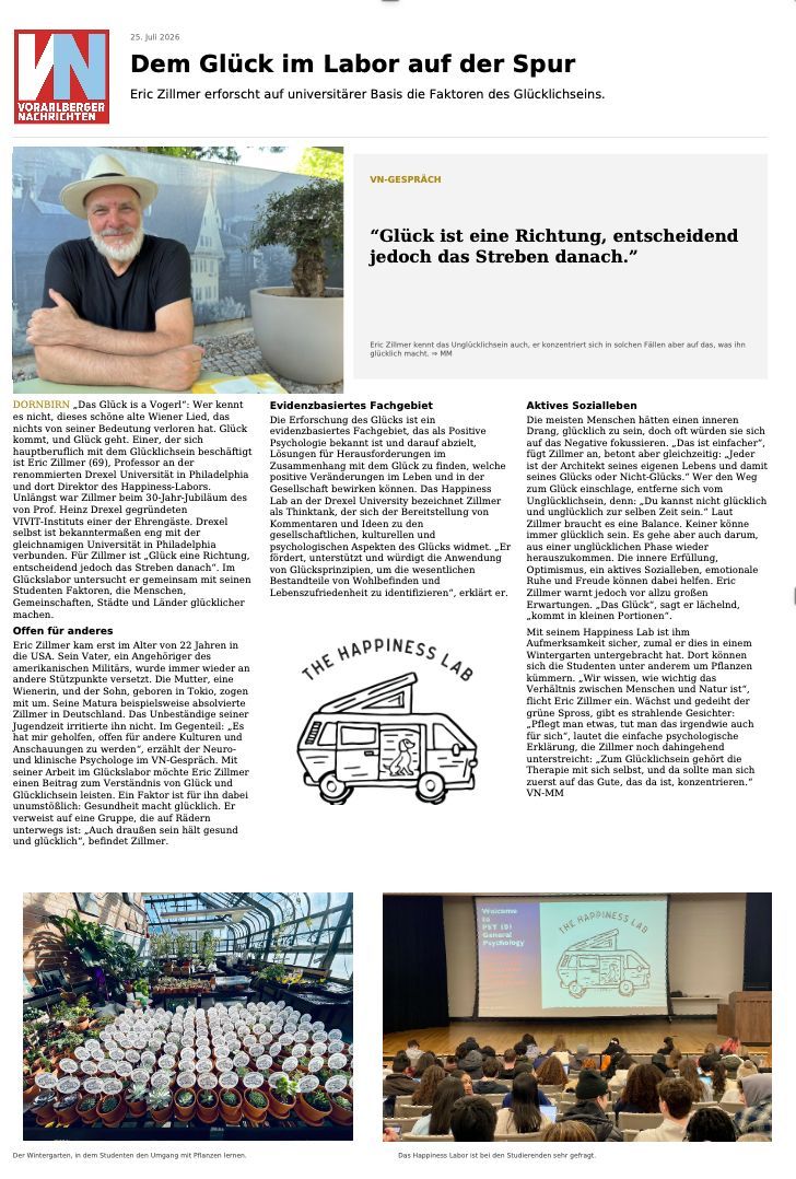 German article page with man portrait, text columns, and two event photos at the bottom
