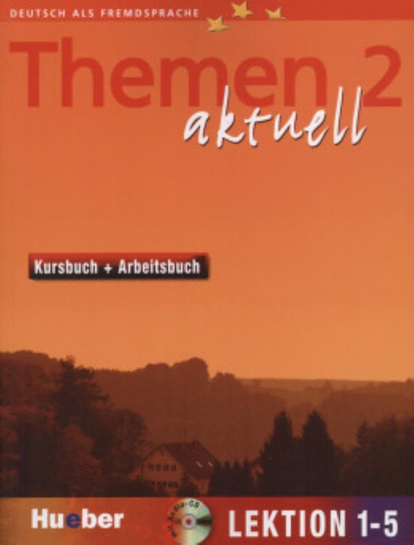 Orange German textbook cover titled “Themen aktuell 2” with “Kursbuch + Arbeitsbuch” and “Lektion 1-5” shown