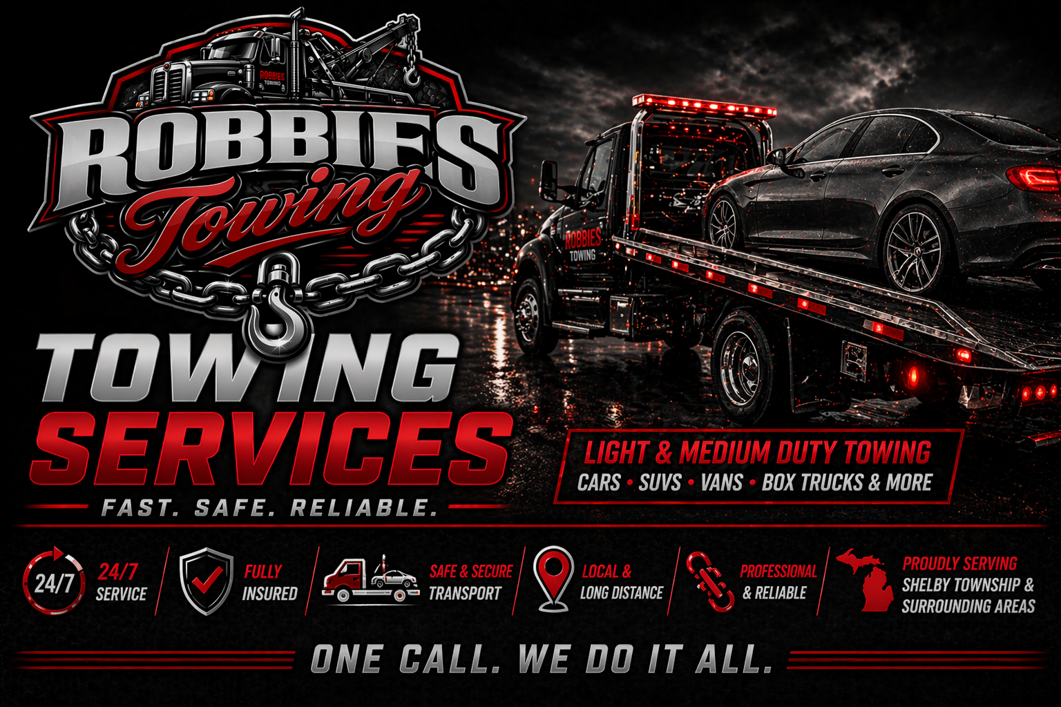 24/7 flatbed towing service in Shelby Township, Michigan