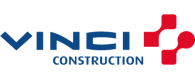 VINCI Construction logo with blue text and a red graphic.