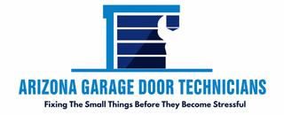 Blue Arizona Garage Door Technicians logo with slogan, “Fixing the Small Things Before They Become Stressful”