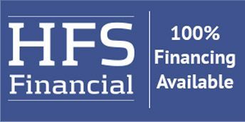 A blue sign that says hfs 100 % financing available
