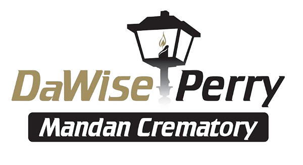 DaWise Perry Mandan Crematory logo with lamp icon and black-and-gold text