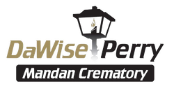 DaWise Perry Mandan Crematory logo with lamp icon and black-and-gold text