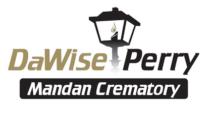 DaWise Perry Mandan Crematory logo with lamp icon and black-and-gold text