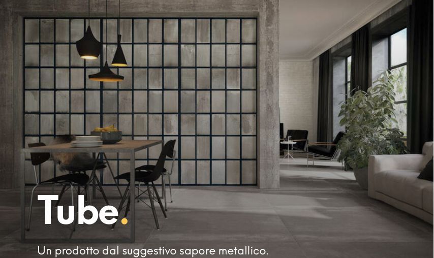Tube assorbe e restituisce le vibrazioni che scandiscono il ritmo vitale delle metropoli, crocevia instancabili di storie e contaminazioni. Catturando questa straordinaria intensità, Imola ha dato vita a un nuovo prodotto dal suggestivo sapore metallico che nelle ricche potenzialità combinatorie tra formati, colori, finiture e pezzi speciali rimanda ad alcuni elementi iconici della dimensione urbana contemporanea. Il risultato è un progetto che coniuga sensibilità underground ed eleganzametropolitana, senso del vissuto e stile impeccabile, passione per i materiali segnati dal tempoe gusto per i recuperi ispirati, quali vetrate e muri di edifici oramai abbandonati.