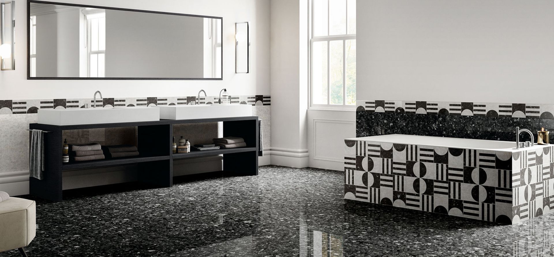 Opulence
Ispirata alle texture di marmi e graniti pregiati, la collezione Opulence coniuga estetica e sostenibilità con le sue sfumature di minerali rari, uniti ad un materiale tecnologico e naturale al tempo stesso. Le tonalità vanno dal bianco scintillante, ricco di trasparenze (Bliss) al nero magmatico e minerale (Pleasure); ai grigi spettacolari delle finiture Caprice e Delight; fino all’eleganza del verde con venature dorate della finitura Eccentric.
A completare la gamma cinque decori a parete pensati per essere abbinati alle diverse tonalità di marmi e graniti. Superfici capaci di arredare gli ambienti con effetti geometrici, idee fresche e naturali, o richiami allo stile classico.