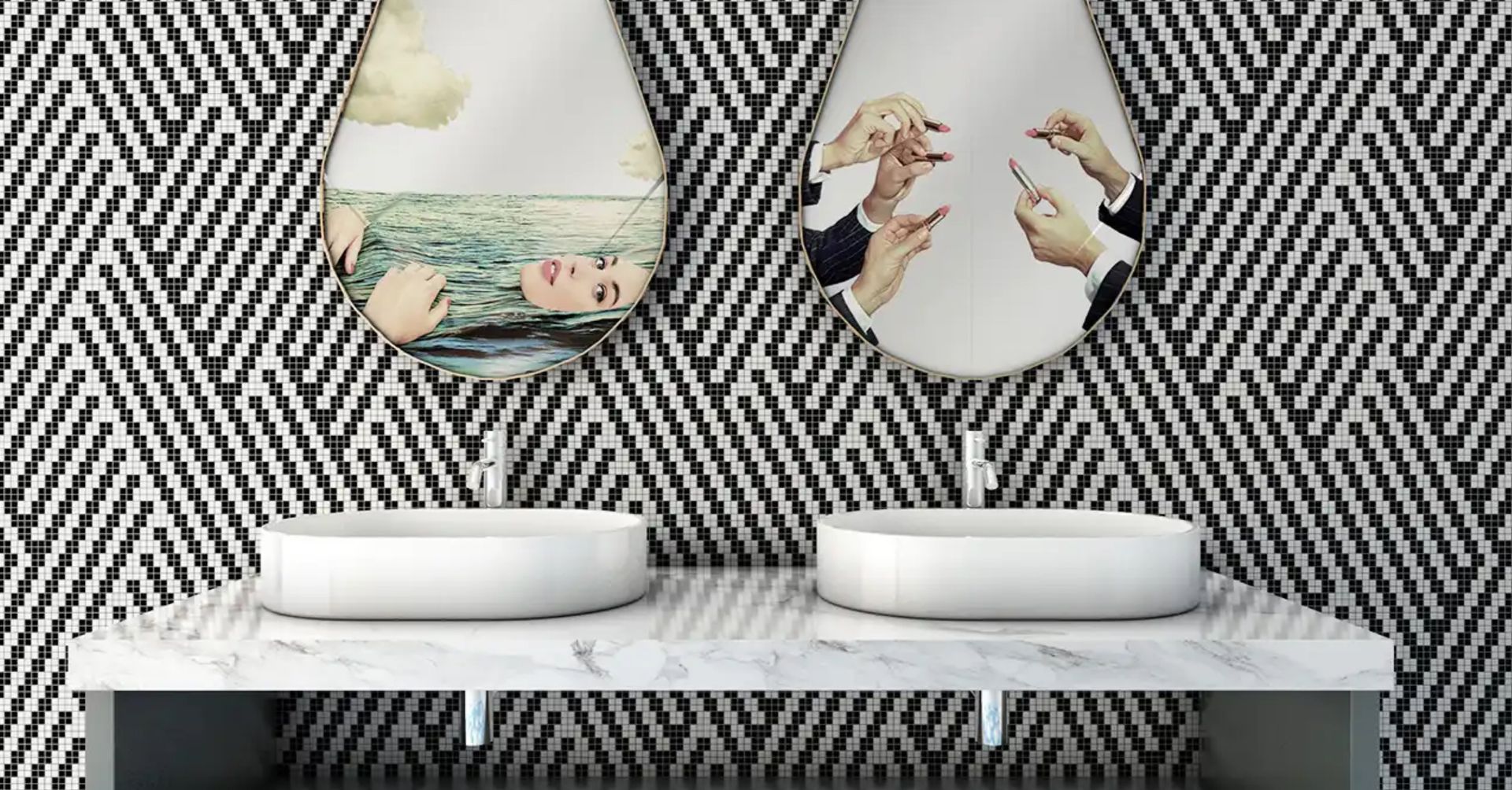 Black&White è un mosaico – in mono presso cottura con finitura lucida e opaca – in cui si esprime la consolidata expertise di Ceramica Bardelli nell’immaginare soluzioni che permettano di superare i tradizionali confini della decorazione, unita al visionario approccio di Seletti.
La linea, che si contraddistingue per un gioco di bianchi e neri dalle infinite combinazioni di creatività, è disponibile in un kit composto da 12 fogli (ciascuno di dimensioni 30×30 cm) che permette di dare origine a una parete di 140×240 cm. Le composizioni risultanti sono una texture unica che permette di intervenire su forme nette ma anche su superfici tondeggianti andandole a rivestire come un tessuto.