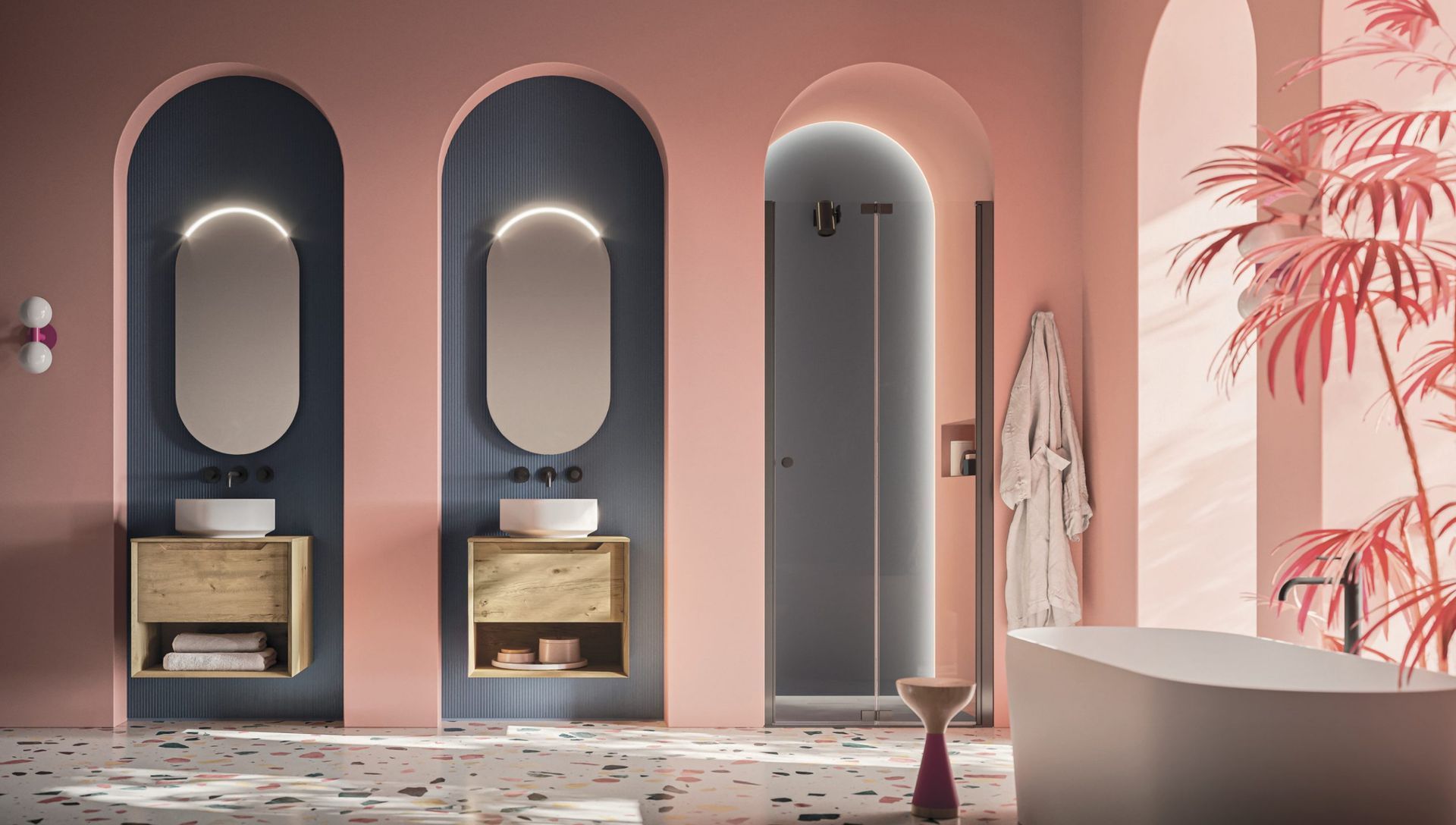 La collezione Master è espressione audace di creatività e innovazione nel mondo dell’arredo bagno. L’anima di Master è delineata dal rigore formale del mobile monoblocco che si fonde armoniosamente con la ricercatezza estetica garantita dal colore, protagonista assoluto del progetto. La particolare lavorazione a 45° aggiunge un tocco di sofisticata eleganza alla maniglia integrata che, oltre ad aggiungere un tocco di stile, garantisce una maggiore praticità d’uso.
L’ampia palette cromatica e il pregiato legno Rovere rendono la collezione estremamente versatile, adatta a soddisfare ogni gusto e stile di arredamento.
Questa moltitudine di opzioni consente di creare originali abbinamenti di colore e finiture, tutti arricchiti da texture di grafismi leggeri o calde venature.
