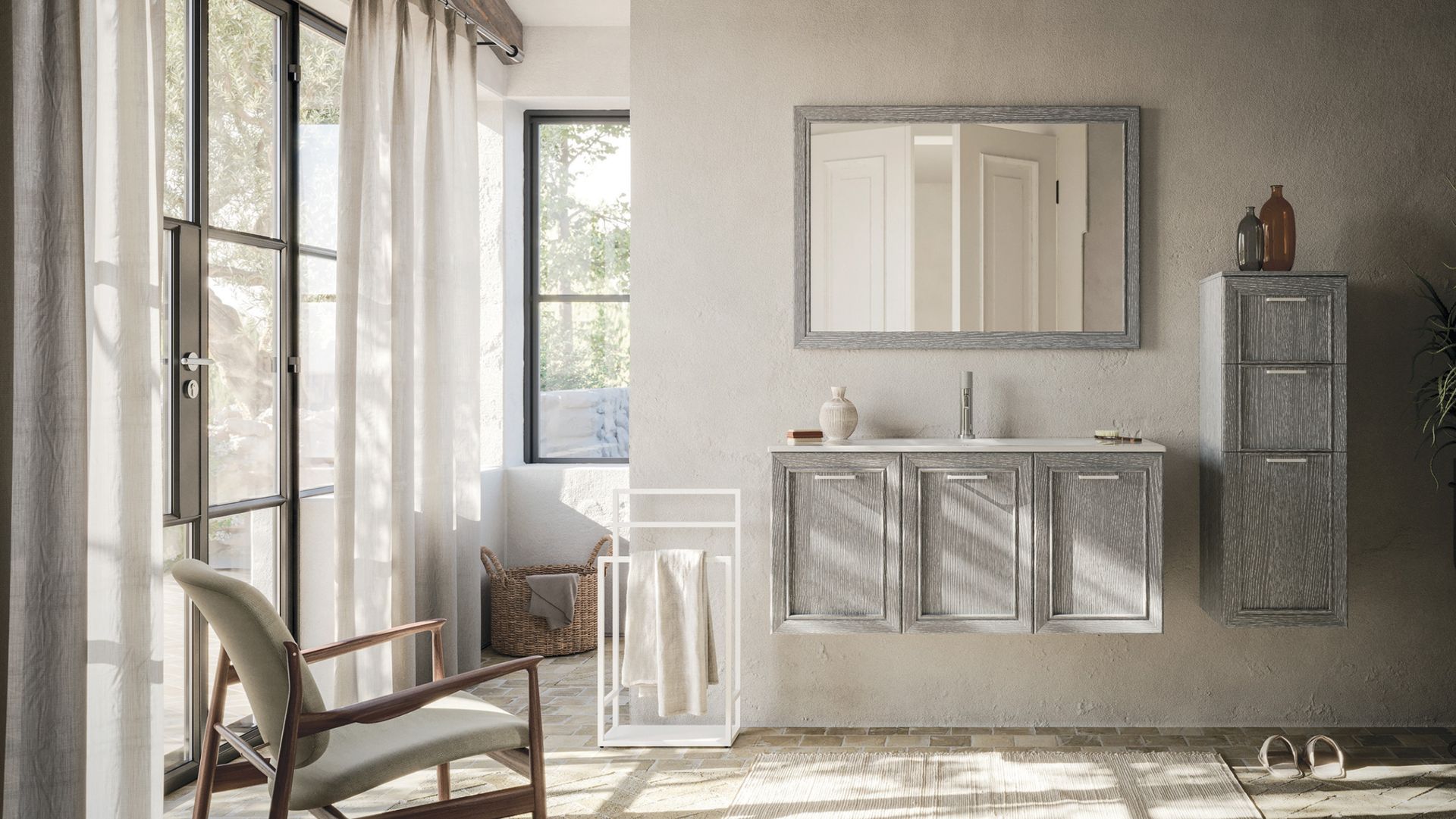 La tradizione anta a telaio in legno massello, protagonista di memorie famigliari, situazioni intime e accoglienti, emozioni calde e naturali, viene interpretata alla luce di moderna sensibilità e versatilità compositiva. Dalle forme più lineari a quelle più raffinate, con volumi sospesi oppure su gambe o piedini, in una gamma estremamente ampia di colori e finiture per il rovere: l’essenza dell’eleganza.

