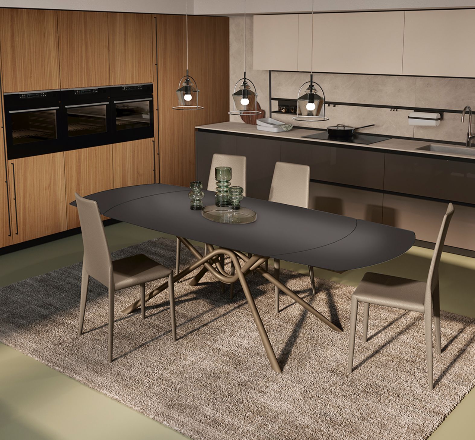 La sedia Elle, disponibile con spalliera bassa o alta, propone un design lineare con un tocco glamour dato dal rivestimento integrale. L'ergonomia della seduta garantisce estrema comodità.