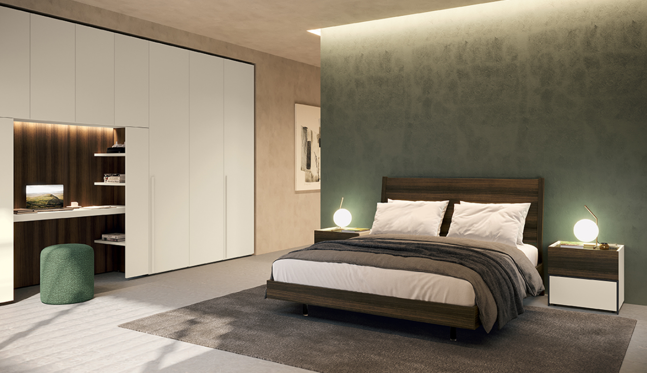 Il letto Lisboa, sofisticato e contemporaneo, è disponibile in tutte le finiture nobilitate di serie. La testata in pannello dalla forma rigorosa e moderna, lo rende un elemento d’arredo di forte personalità. La struttura semplice ed elegante con gambe in legno massello e testata retrofinita è perfetta anche per l'utilizzo centrostanza. Nella versione con testata imbottita rappresenta il mix perfetto tra comfort e design.