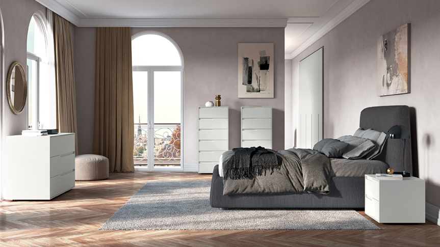 Affidabile e rassicurante, il letto Bellini si inserisce con garbo ed eleganza nell'ambiente, offrendo confort e praticità. La testiera e le proporzioni calibrate permettono di inserire il letto in ambienti sia moderni, per un tocco distintivo, sia classici. Il modello è realizzato in versione fissa o letto contenitore con rete alzante o traslante, un pratico sistema che solleva rete e materasso per rifare il letto senza sforzo. Il rivestimento è sfoderabile e la testata è retrofinita per l'utilizzo centrostanza.